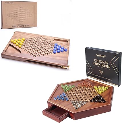 VAMSLOVE 15 Inch Wooden Chinese Checkers Board Game with 60 Colorful Marbles VAMSLOVE 15 Inch Wooden Chinese Checkers Board Game with 60 Colorful Marbles
