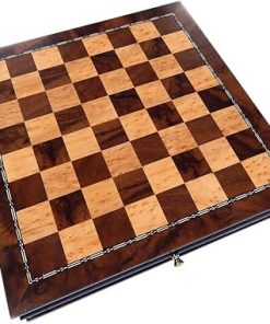 Vada Burl Wood Inlaid Chess Cabinet 13 x 13 Inch Medium Set Only