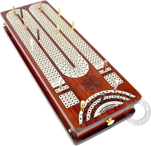 Bloodwood Maple Cribbage Board with Side Drawers and Game Markers - Image 2