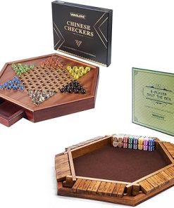 VAMSLOVE 15″ Chinese Checkers Wooden Board Game with 60 Colorful Marbles
