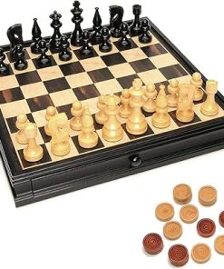 Russian Style Chess and Checkers Game Set with Weighted Pieces 15 in.