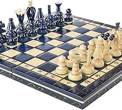 Chess and games shop Muba Beautiful Handcrafted Wooden Chess Set with Board and Chess Pieces – Gift idea Products (12.5” (32 cm) Blue)
