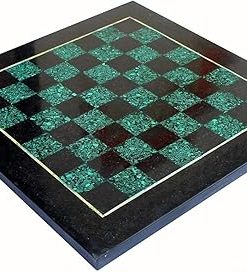 StonKraft 15×15 Collectible Chess Board Black Natural Stone and Malachite