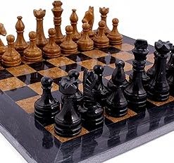 Radical Marble Chess Set 15 Inches Black Gold Handmade 2 Player Game