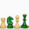 Russian Soviet Era Chess Set in Stained Green Ash Burl Boxwood 3.7″ King