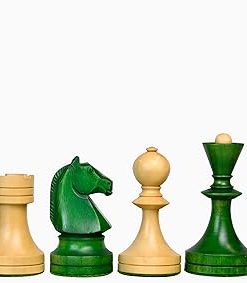 Russian Soviet Era Chess Set in Stained Green Ash Burl Boxwood 3.7″ King