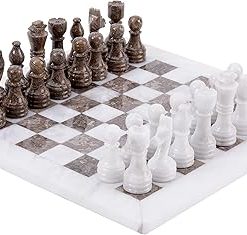 Marble Chess Set 12 Inches White and Grey Handmade Board Game for Adults