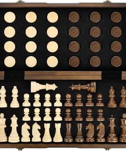 Magnetic Wooden Chess and Checkers Game Set 15 Inches with Storage