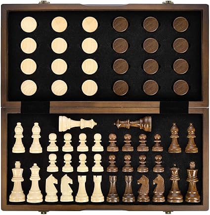 Magnetic Wooden Chess and Checkers Game Set 15 Inches with Storage Magnetic Wooden Chess and Checkers Game Set 15 Inches with Storage