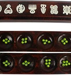 NOVICA Artisan Handmade Wood Oware Table Game West African Math Teaching Tool Or Mancala Board Brown Ghana Chess Sets Games Cultural [2.4in H x 18.5in W x 3.5in D] ‘ Our Adinkra’
