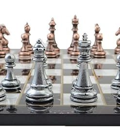 Classic Antique Copper Chess Set Handmade Marble Design Wooden Board 2