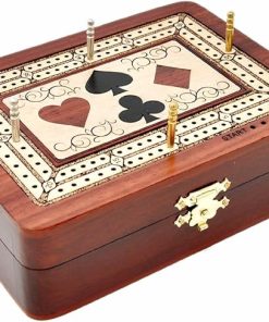 Wooden Cribbage Board Box in Bloodwood and Maple with Storage for Cards 2