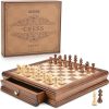 Magnetic Wooden Chess Set 12.8″ with Storage Drawers and Bonus Queens