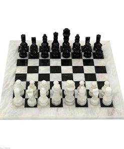 Classic Italian Black and White Marble Chessboard Handmade 30x30cm