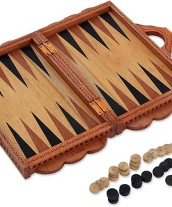NOVICA Artisan Handmade Wood Backgammon Set Brown Indonesia Chess Sets Games [open 1.6in H x 18in W x 20in D Closed 10.25in H x 18in W x 3.2in D Pieces 0.7in H x 0.7in W x 0.7in D Handles 2.8in H x 6]