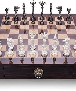 AMEROUS 20 Inches Wooden Chess Set with Metal Chess Pieces- 4.5” King – 2 Built-in Storage Drawers – Gift Packaging,Tournament Chess Board Games for Adults and Kids