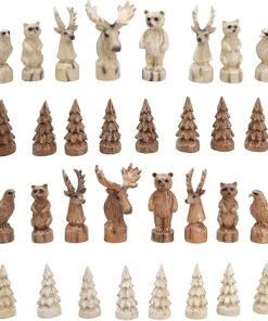 Handcrafted 15-Inch Wooden Chess Set with Wildlife Pieces and Board