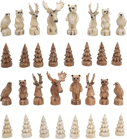 Handcrafted 15-Inch Wooden Chess Set with Wildlife Pieces and Board Handcrafted 15-Inch Wooden Chess Set with Wildlife Pieces and Board