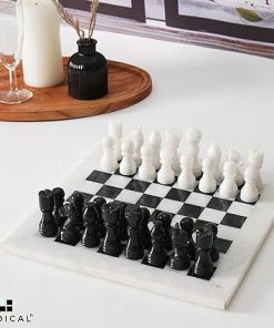Handmade 12-Inch Marble Chess Set White and Black for Adults Games 2