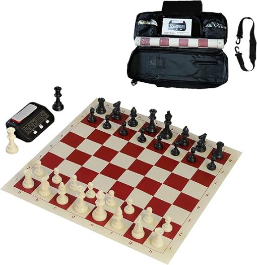 All in One Professional Chess Set with Triple Weighted Pieces and Clock