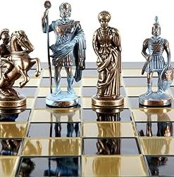 Greek Roman Army Large Chess Set – Blue and Copper Chess Board
