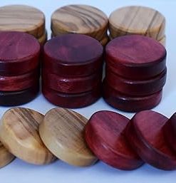 Small Olive Wood Checkers Natural Red Color Set of 30 Pieces 2