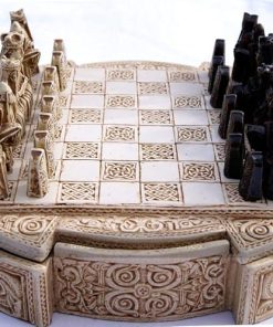 Compact 9 Inch Isle of Lewis Resin Chess Set with Cream Chessmen 2