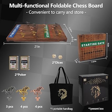 Wooden Finish Line Horse Racing Board Game with 11 Metal Horses 2 Wooden Finish Line Horse Racing Board Game with 11 Metal Horses - Image 2