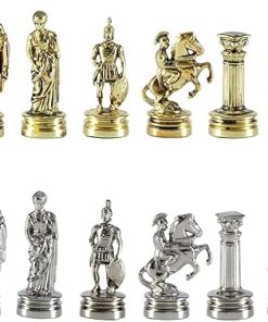 Greek Roman Army Small Chess Set in Brass and Nickel Without Board