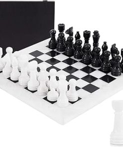 Handmade 15 Inch Marble Chess Set with Storage Box and Extra Queens