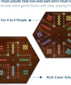 Wahoo Marble Board Game Thick Wood for 4 and 6 Players Rustic Finish 2