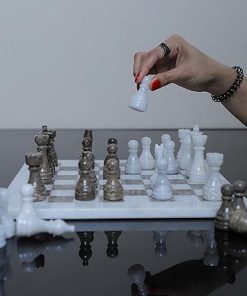 Handmade Marble Chess Set White and Oceanic Grey 12 Inches Premium Quality 2