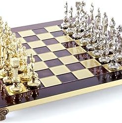 Renaissance Chess Set Gold Silver with Red Board Elegant Design