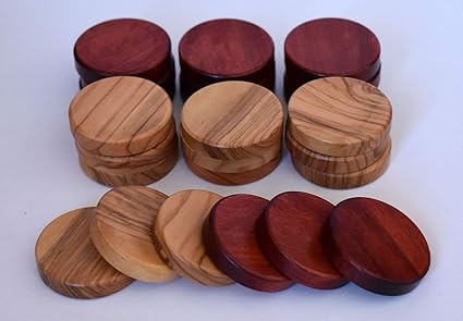 Natural Olive Wood Red Backgammon Checkers Chips 1.4 Inches