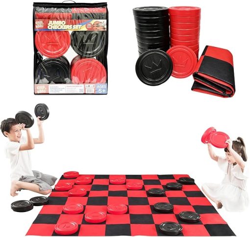 Jumbo Checkers Set with Storage Bag for Outdoor Indoor Family Fun