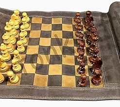 Genuine Roll-Up Leather Chess Set with Wooden Pieces and Carry Pouch 2