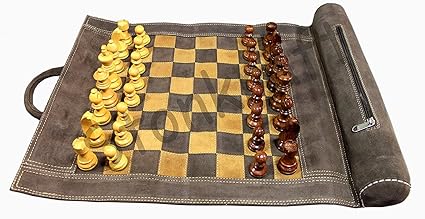 Genuine Roll-Up Leather Chess Set with Wooden Pieces and Carry Pouch 2 Genuine Roll-Up Leather Chess Set with Wooden Pieces and Carry Pouch - Image 2