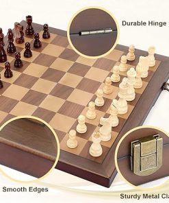Magnetic Wooden Chess Set for Adults Kids 15” Chess Board with Handmade Pieces, Folding Portable Travel Unique Chess Sets Game for Tournament Professional Beginner 2