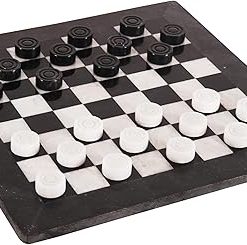 Handmade 15 Inch Black and White Marble Checkers Board Game for Two Players