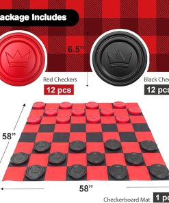 Jumbo Checkers Set with Storage Bag for Outdoor Indoor Family Fun 2