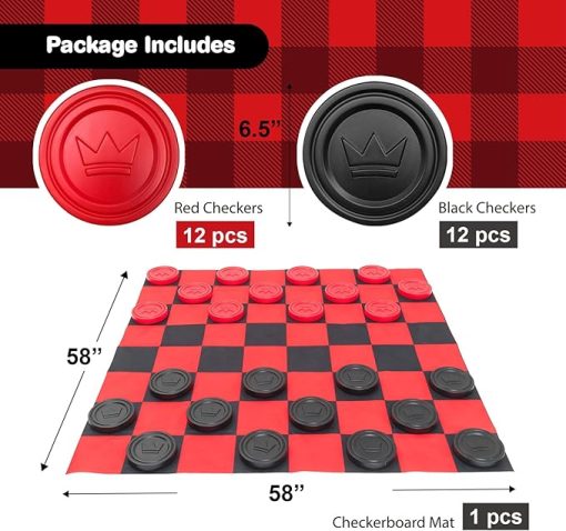 Jumbo Checkers Set with Storage Bag for Outdoor Indoor Family Fun - Image 2