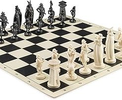 Viking Chess Set Black and White Board 17.3 Inches with Pieces 3.75 Inches
