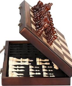 Magnetic Wooden Chess Set for Adults Kids 15” Chess Board with Handmade Pieces, Folding Portable Travel Unique Chess Sets Game for Tournament Professional Beginner