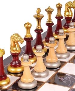 Wooden and Metal Chess Set for Adults Portable Travel Chess Board