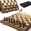 Natural Walnut 15 Inch Magnetic Wooden Chess Checkers Set 2 in 1 Game