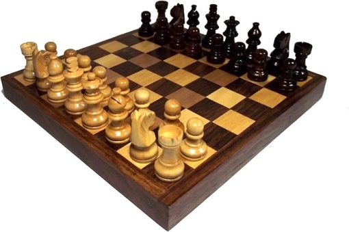 Handmade Reversible Wooden Chess and Board Solitaire Game Set
