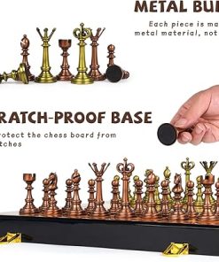 Vintage Metal Chess Set 15″ Wooden Board Elegant Collectible Game 2