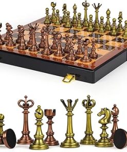 Vintage Metal Chess Set 15″ Wooden Board Elegant Collectible Game