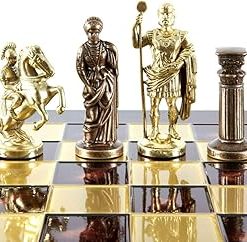 Greek Roman Army Large Chess Set in Brass Copper with Red Board