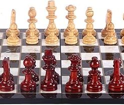 Handmade Boxwood Staunton Chess Set with Marble Design Board King 3.5 Inch